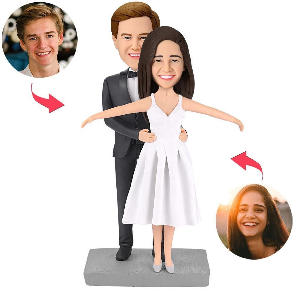 Personalized Photo Bobblehead Polymer Clay Doll Custom Bobblehead Clay Sculpture Engraved Text Couples Bobble Head Figure Handmade Clay