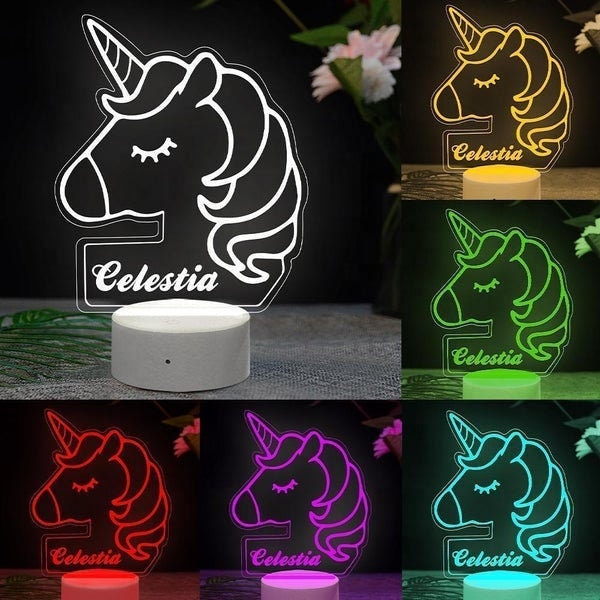 Personalized Name Engraved Transparent Night Light Custom Unicorn LED Light Kids Bedroom Decor Night Light Customized Name Engraving Lamp