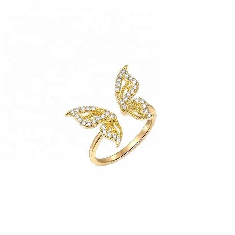 Zirconia Stones Butterfly Shaped Ring Open Resizable Zircon Butterfly Index Finger Ring Female Adjustable Butterfly Rings Hollow Butterfly