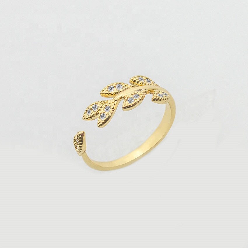 Zircon Stones Paved Leaf Resizable Knuckle Ring Open Adjustable Zircon Stones Branch Leaf Ring Zirconia Stones Leaves Open Adjustable