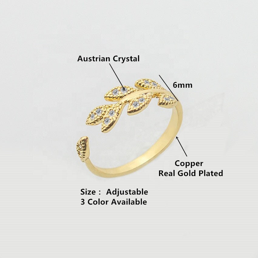 Zircon Stones Paved Leaf Resizable Knuckle Ring Open Adjustable Zircon Stones Branch Leaf Ring Zirconia Stones Leaves Open Adjustable