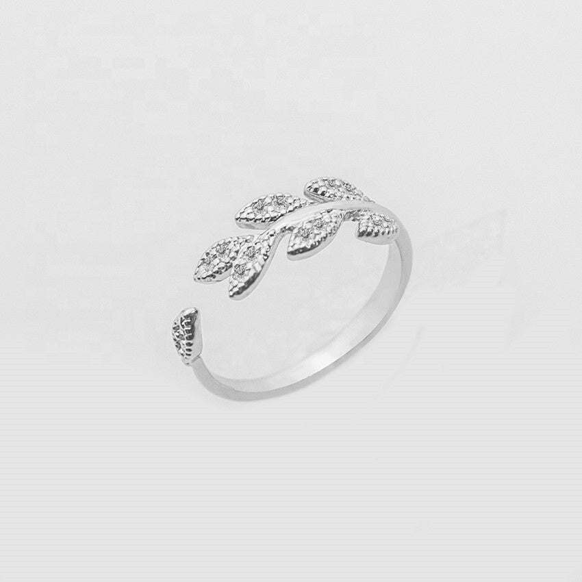 Zircon Stones Paved Leaf Resizable Knuckle Ring Open Adjustable Zircon Stones Branch Leaf Ring Zirconia Stones Leaves Open Adjustable