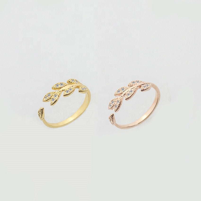 Zircon Stones Paved Leaf Resizable Knuckle Ring Open Adjustable Zircon Stones Branch Leaf Ring Zirconia Stones Leaves Open Adjustable