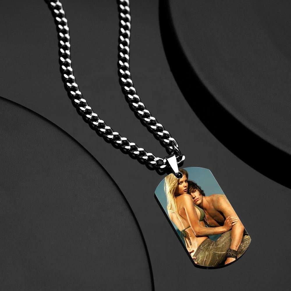 Personalized Photo Engraved Necklace Gift For Boyfriend Customized Engraved Picture Pendant Custom Photo Link Chain Necklace