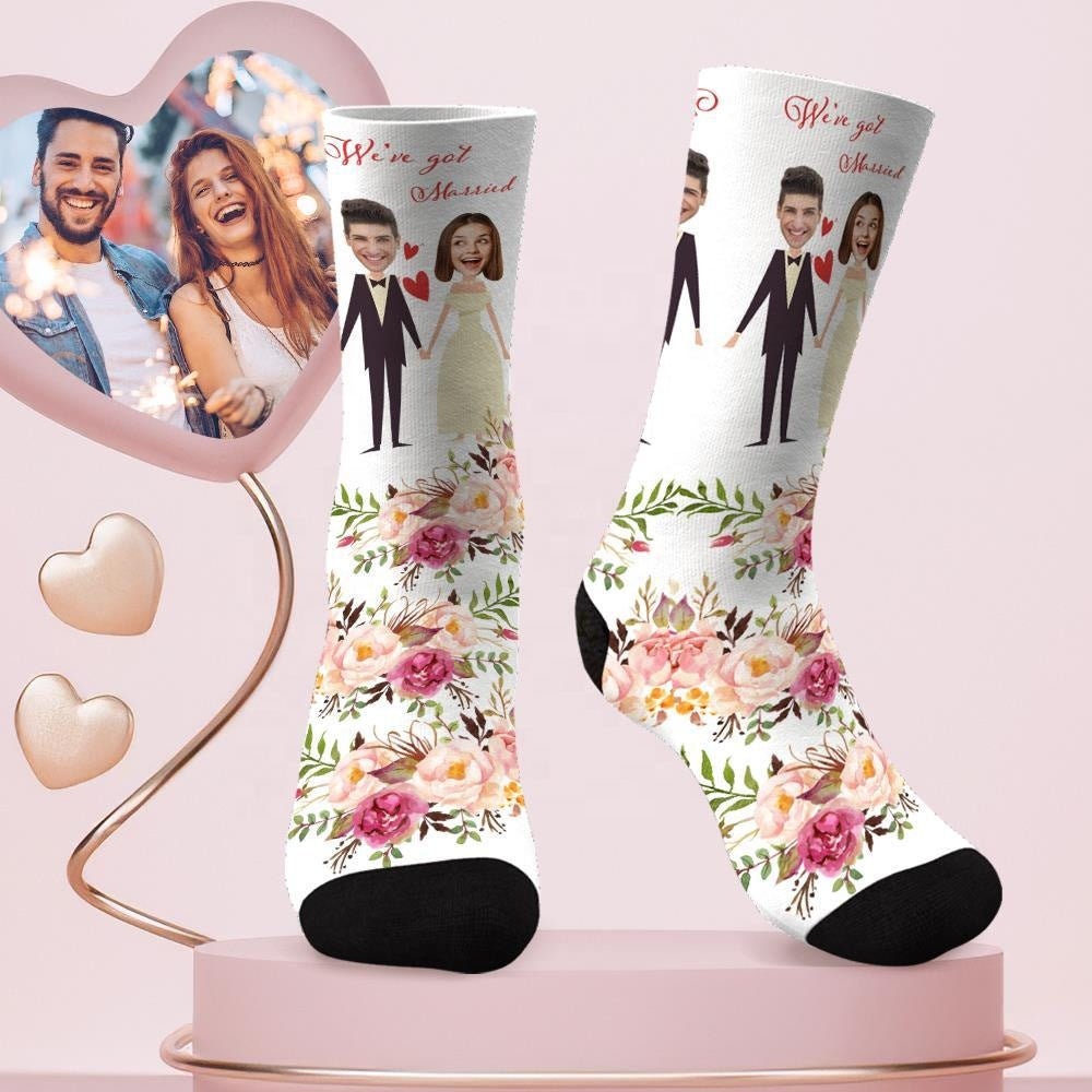 Personalized Photo Socks Custom Face Unisex Socks Customized Flower Couple Socks For Husband And Wife Custom Picture Socks