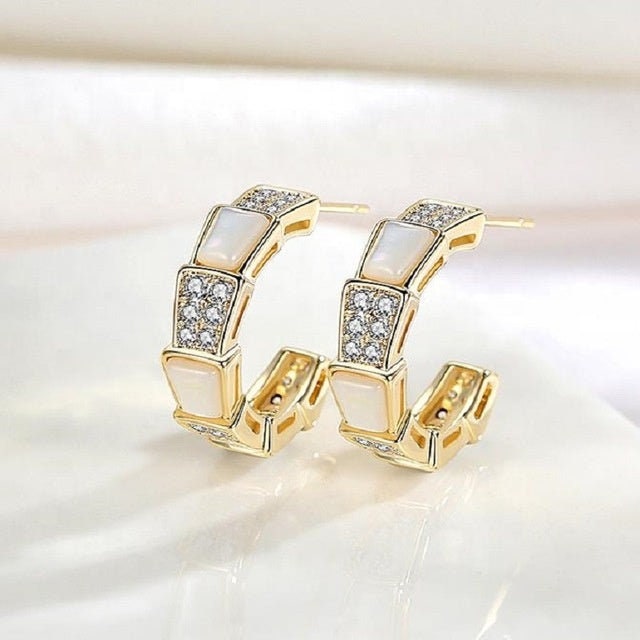 Zircon Stone C-Shaped Open Hoop Earrings C-Shaped Half Ear Hoop Earrings Shell Earring Half Open Zircon Hoop Earrings Gift For Women