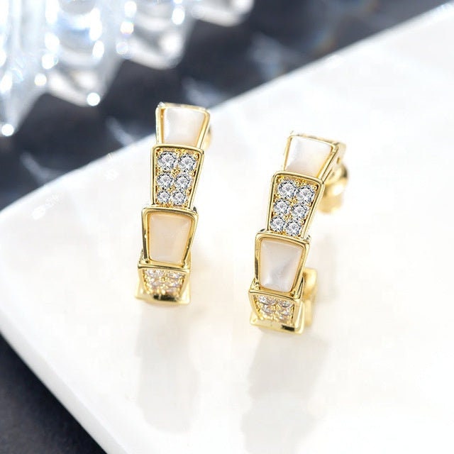 Zircon Stone C-Shaped Open Hoop Earrings C-Shaped Half Ear Hoop Earrings Shell Earring Half Open Zircon Hoop Earrings Gift For Women