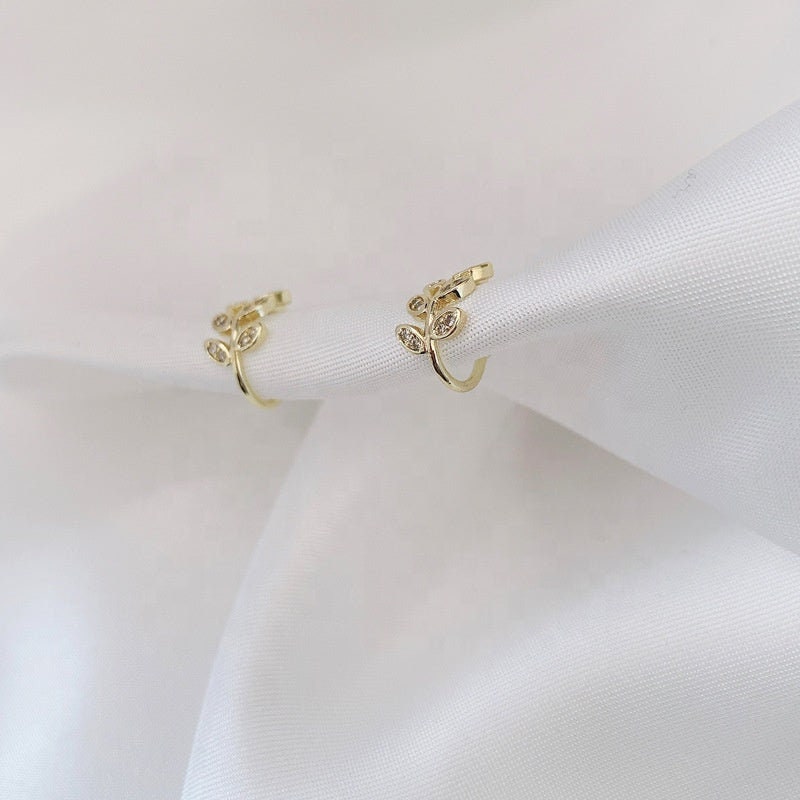 Adjustable Leaves Ear Clip Female Exquisite Zircon Rhinestone Leaf Ear Bone Clips Earrings Resizable Zircon Paved Leaves Ear Clip For Women