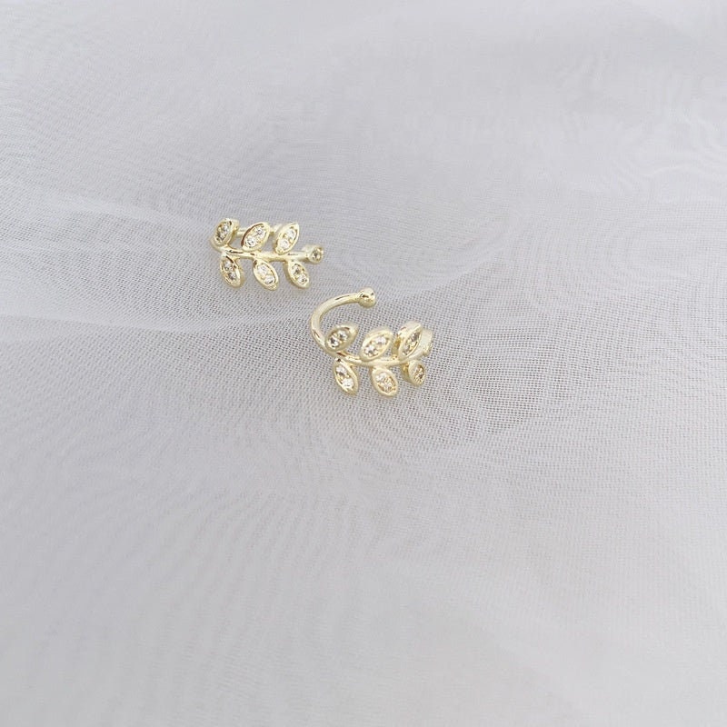 Adjustable Leaves Ear Clip Female Exquisite Zircon Rhinestone Leaf Ear Bone Clips Earrings Resizable Zircon Paved Leaves Ear Clip For Women