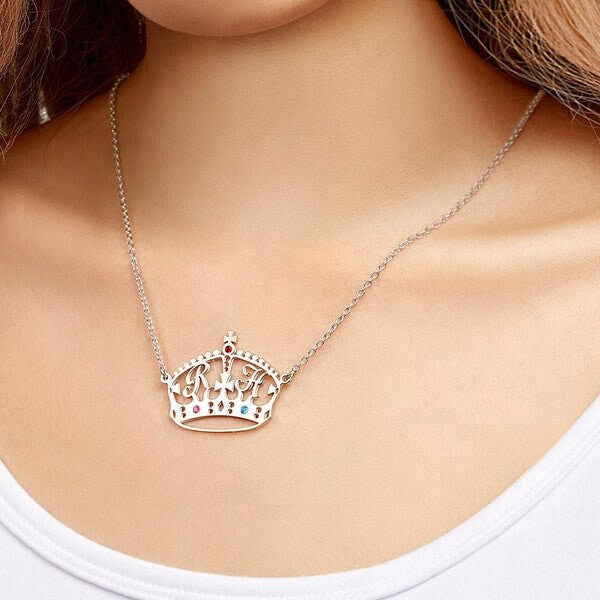 Personalized Name Letters Necklace Zircon Birthstone Necklaces Customized Letter Stainless Steel Necklace Customized Round Birthstone Name