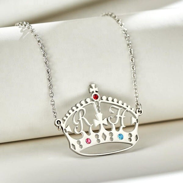 Personalized Name Letters Necklace Zircon Birthstone Necklaces Customized Letter Stainless Steel Necklace Customized Round Birthstone Name