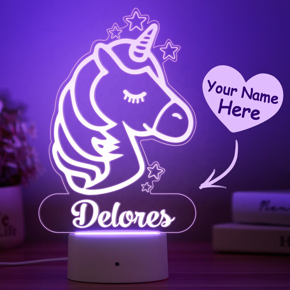 Personalized Name Engraved Transparent Night Light Custom Unicorn LED Light Kids Bedroom Decor Night Light Customized Name Engraving Lamp