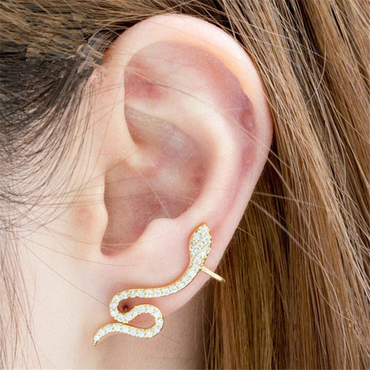 Zircon Stones Snake Earrings Stud Earrings Copper Stainless Steel Zircon Stones Snake Shaped Stud Earrings Gift for Women