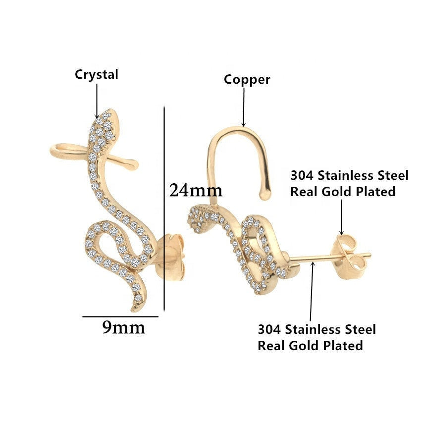 Zircon Stones Snake Earrings Stud Earrings Copper Stainless Steel Zircon Stones Snake Shaped Stud Earrings Gift for Women