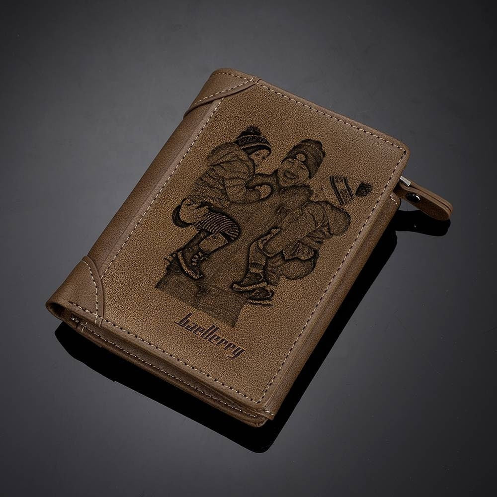 Personalized Picture Engraved Leather Wallet For Men Custom Photo Engraved Leather Wallet Customized Photo Engraved Front