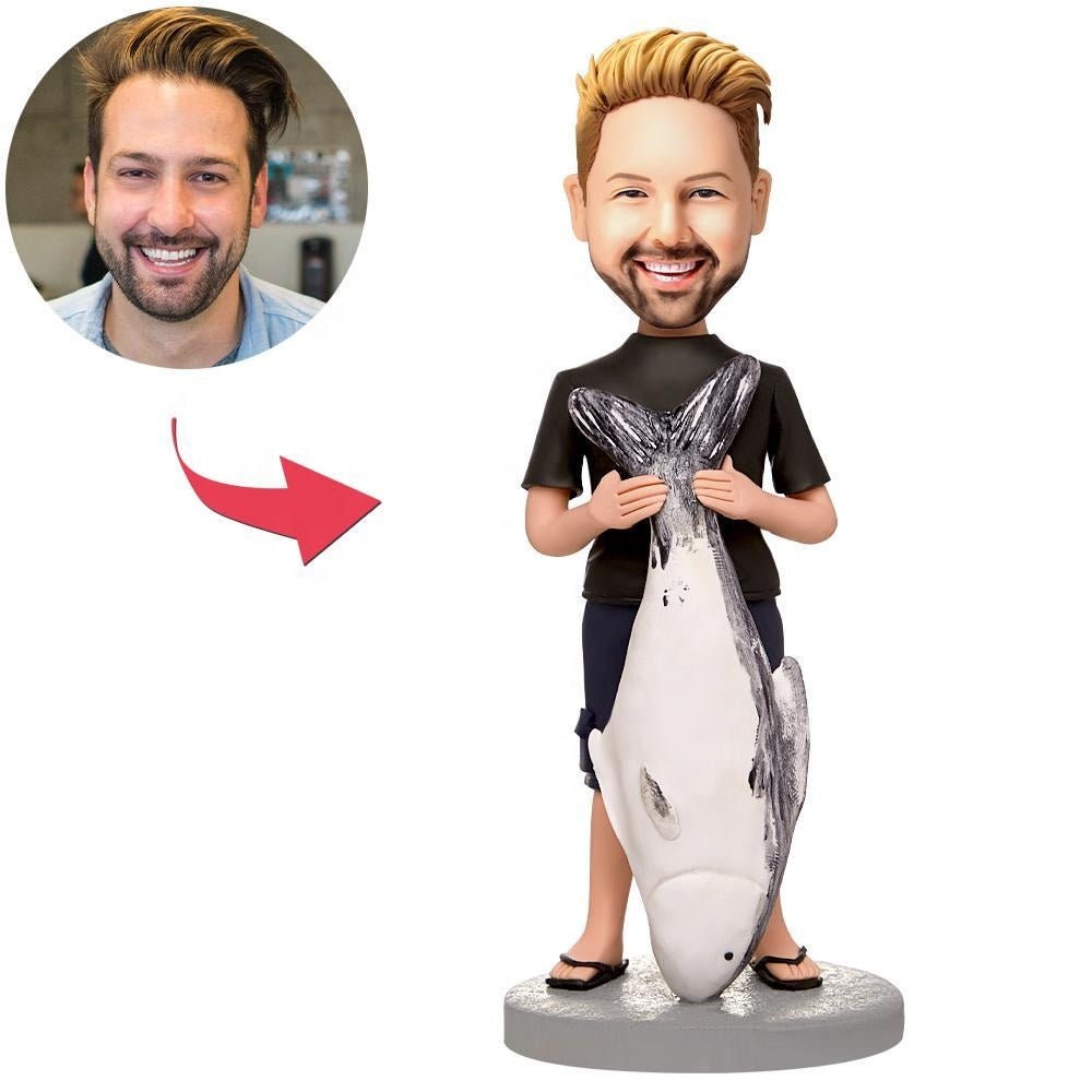 Personalized Face Photo Custom Bobbleheads Customized Fishing Man Bobblehead Polymer Doll Clay Crafts Custom Picture Bobbleheads