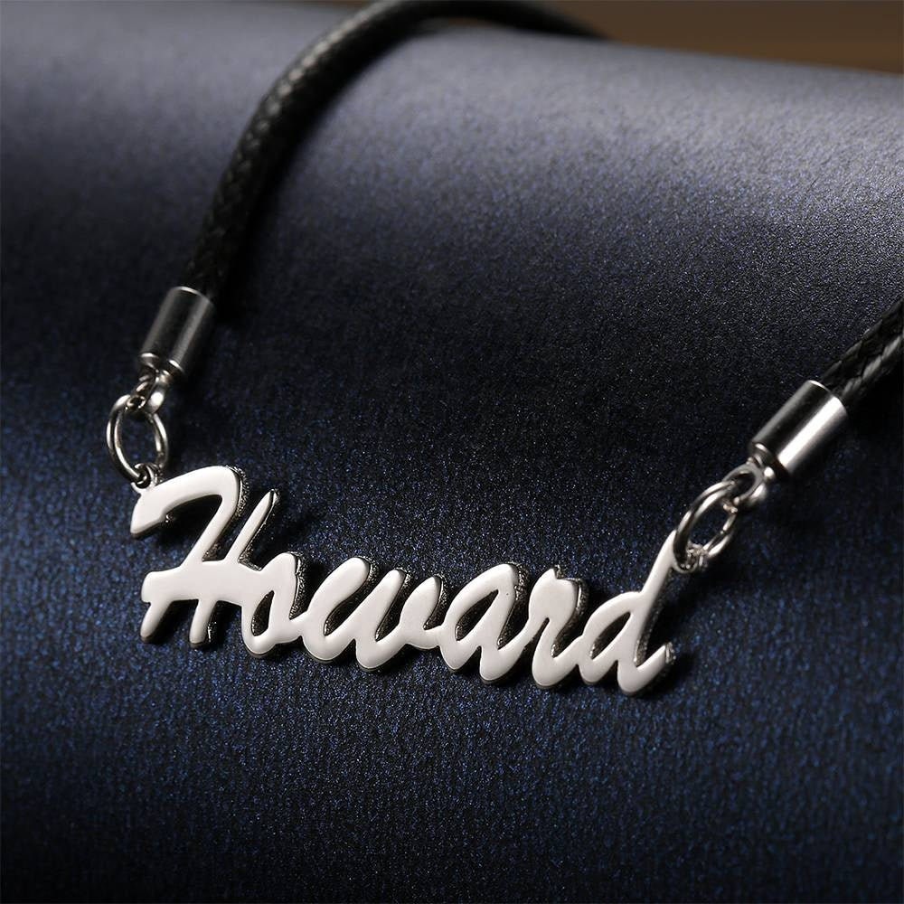Personalized Name Plated Necklace Custom Nameplate Leather Necklace Customized Name Letters Necklace Gift For Men Women