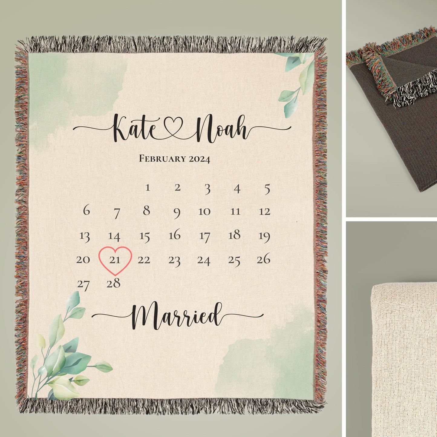 Wedding Date Anniversary Blanket, Cotton Anniversary Gift For Him Her, Wedding Blanket Personalized First Year Wedding Gifts Couple Woven
