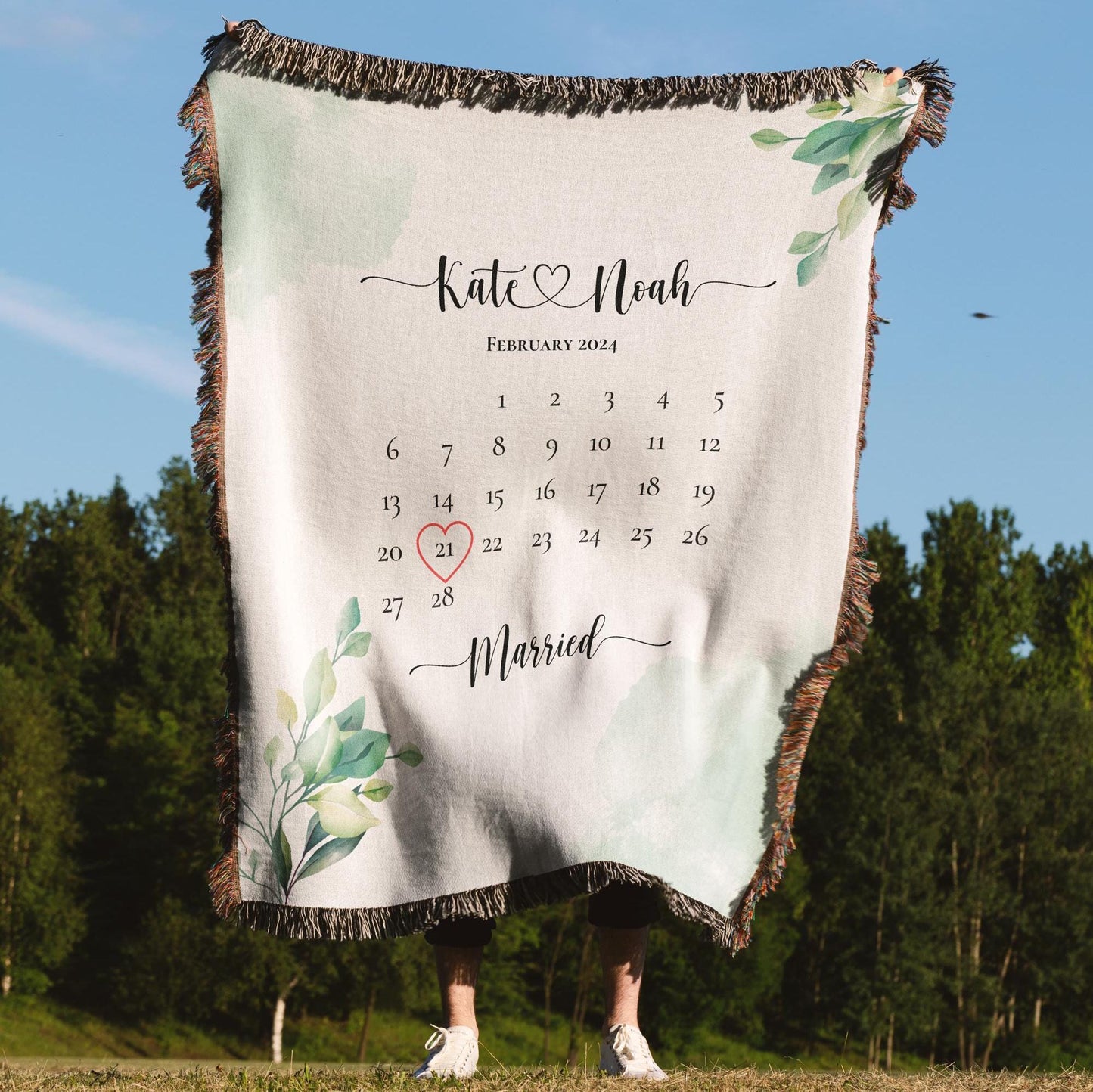 Wedding Date Anniversary Blanket, Cotton Anniversary Gift For Him Her, Wedding Blanket Personalized First Year Wedding Gifts Couple Woven