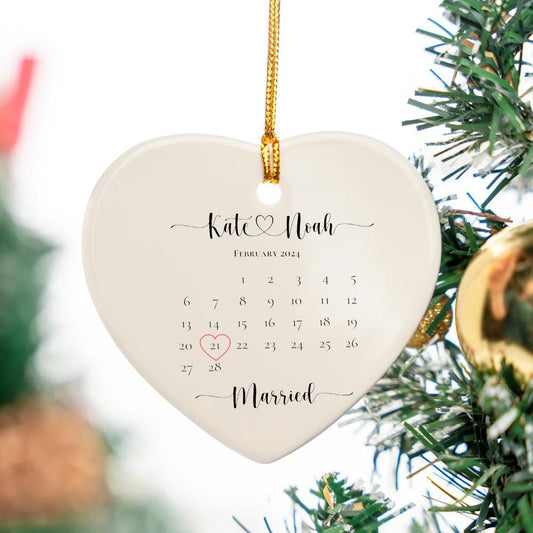 Wedding Married Heart Ornament Wedding Gift with Calendar, Name and Year