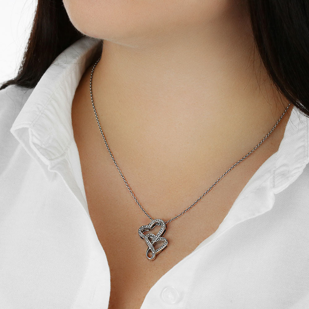Personalized Gift Mother Necklace for Her Valentines Birthday  Gift Double Hearts Necklace for Women with Message  Card