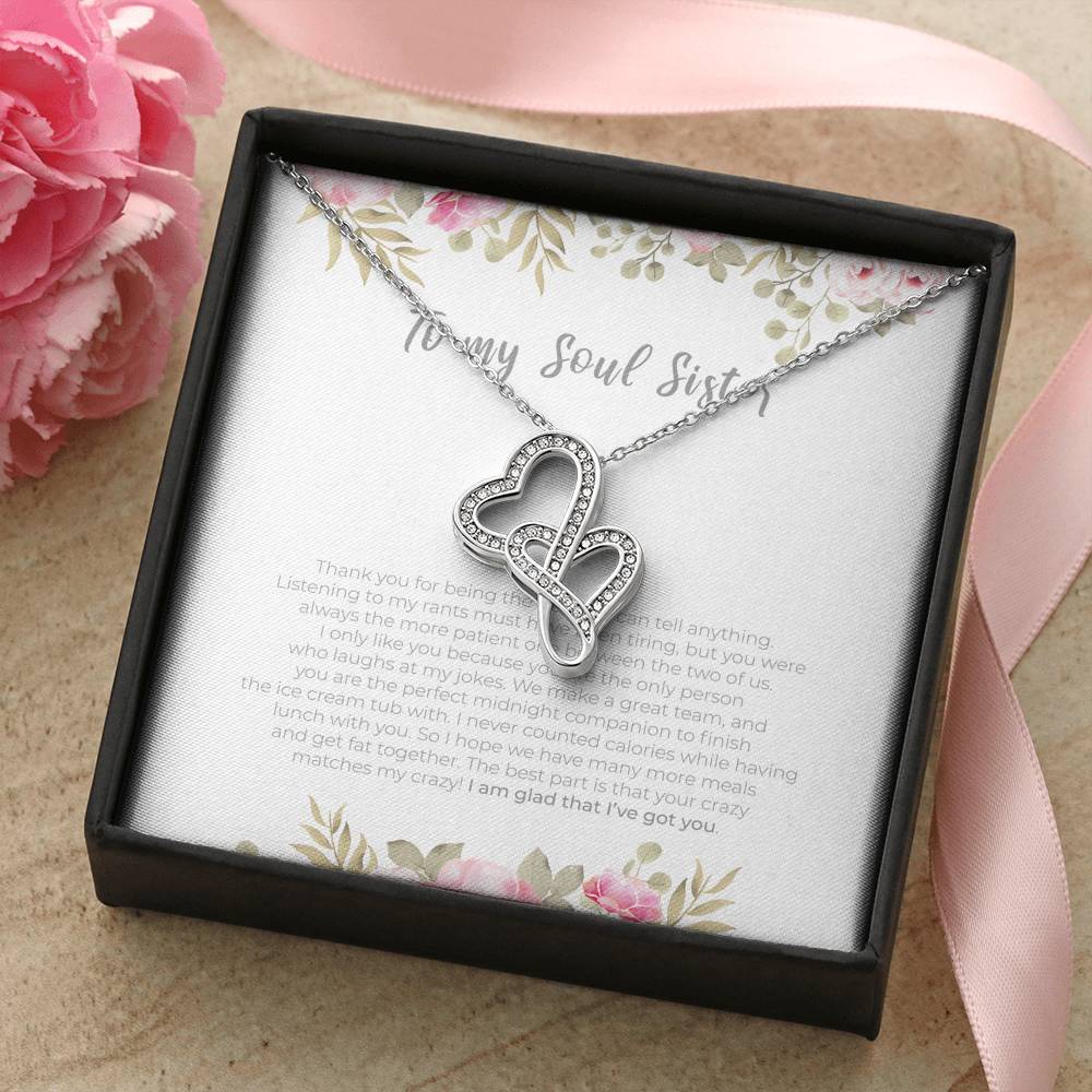 Personalized To my Soul Sister Necklace for Her Valentines Birthday Gift Double Hearts Necklace for Women with Message  Card