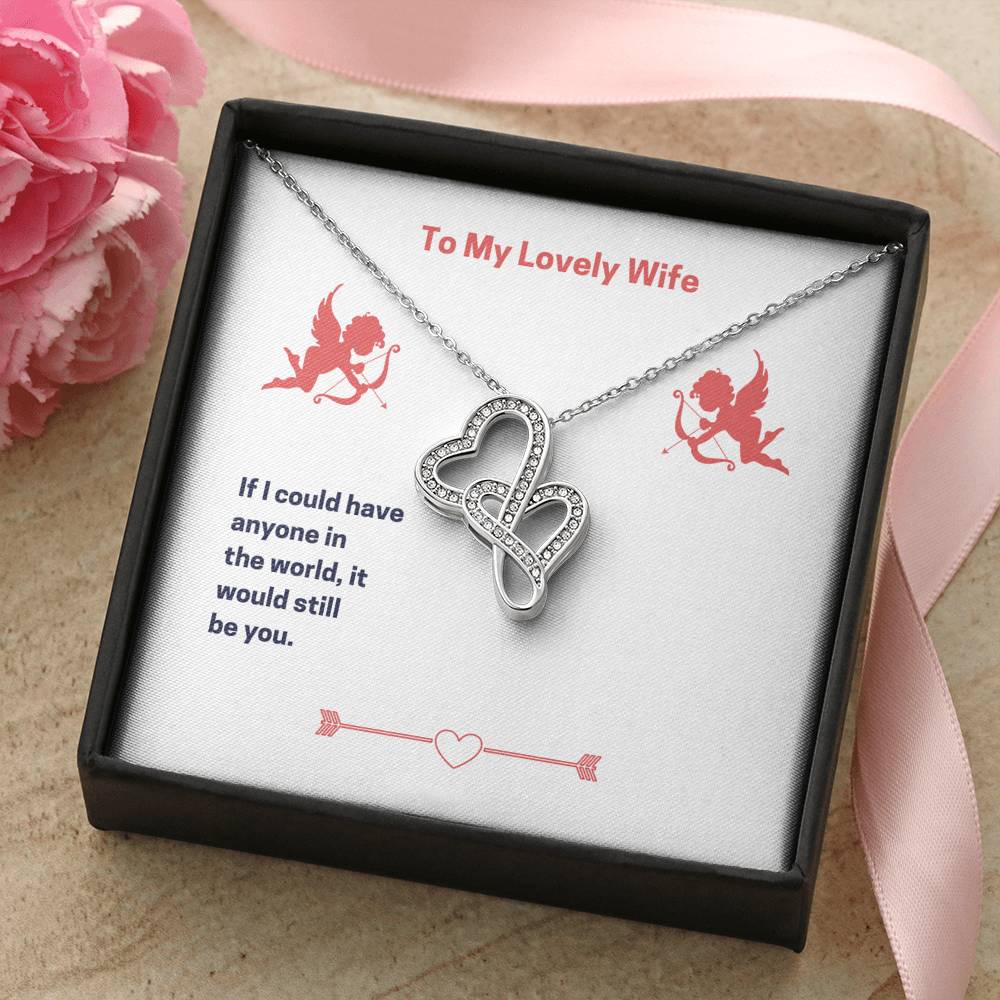 Personalized To my Wife Necklace  for Her Valentines Birthday Gift Double Hearts Necklace for Women with Message  Card