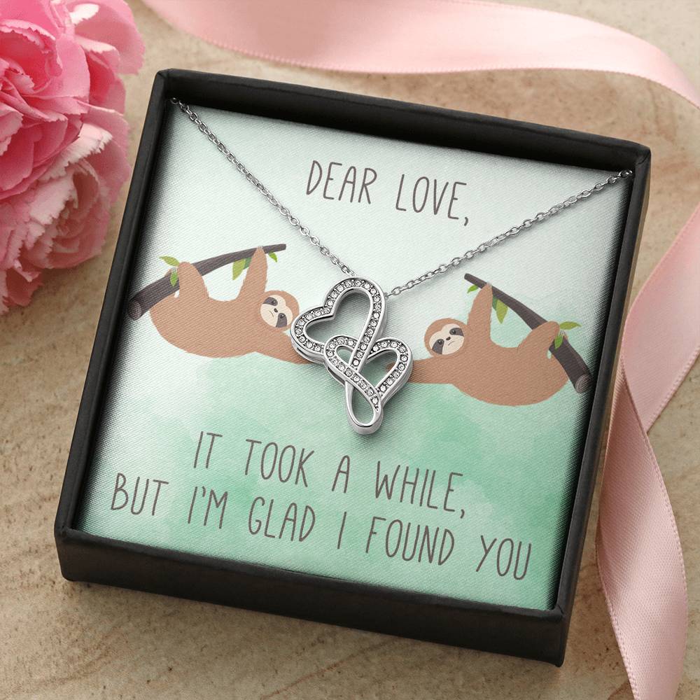 Personalized To my Wife Necklace  for Her Valentines Birthday Anniversary Gift Double Hearts Necklace for Women with Message  Card
