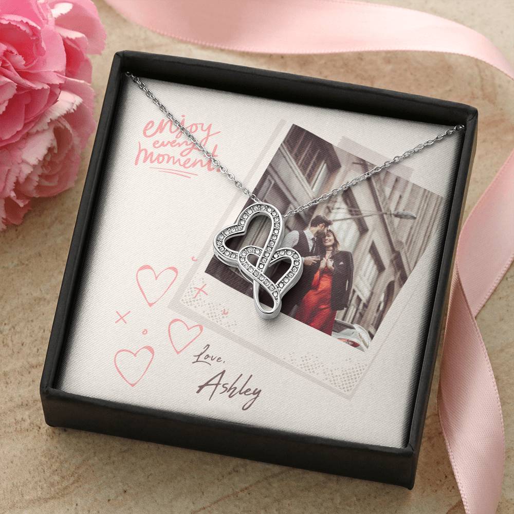 Personalized Gift Girlfriend Necklace for Her Valentines Birthday  Gift Double  Hearts Necklace for Women with Message  Card