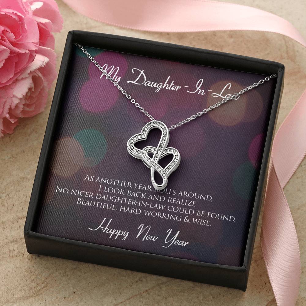 Personalized Gift Daughter in Law Necklace for Her Valentines Birthday  Gift Double Hearts Necklace for Women with Message  Card