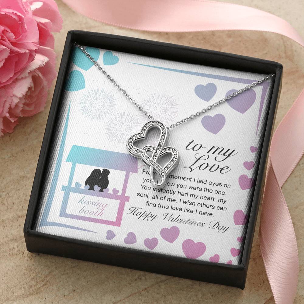 Personalized Wife Girlfriend Necklace  for Her Valentines Birthday Anniversary Gift Double Hearts Necklace for Women with Message  Card