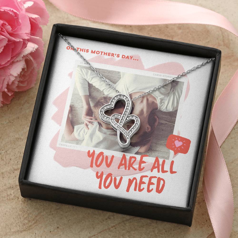 Personalized Gift Mother Necklace for Her Valentines Birthday  Gift Double  Hearts  Necklace for Women with Message  Card