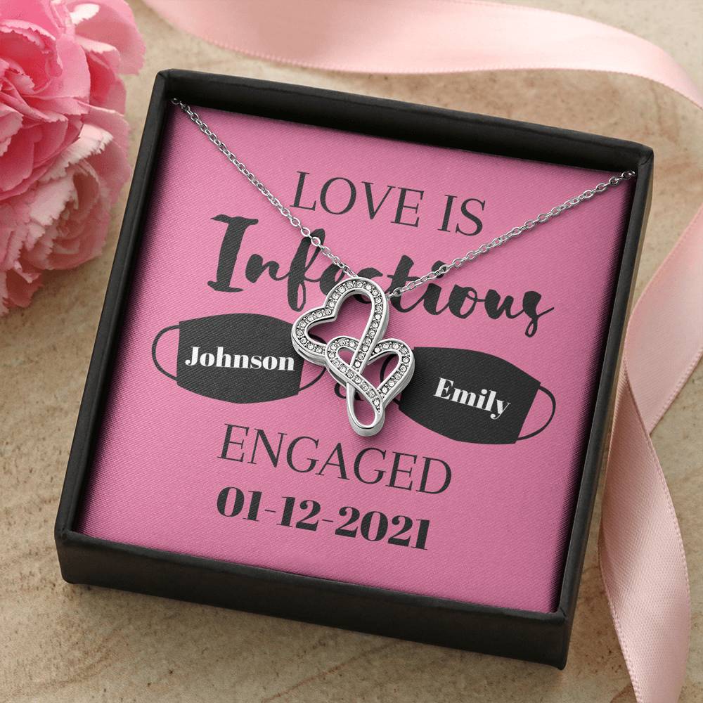 Custom Anniversary Necklace,  Engagement Necklace, Valentine Gifts, Gift for Her, Wife, Future Wife, Personalize name, Initials, Hearts
