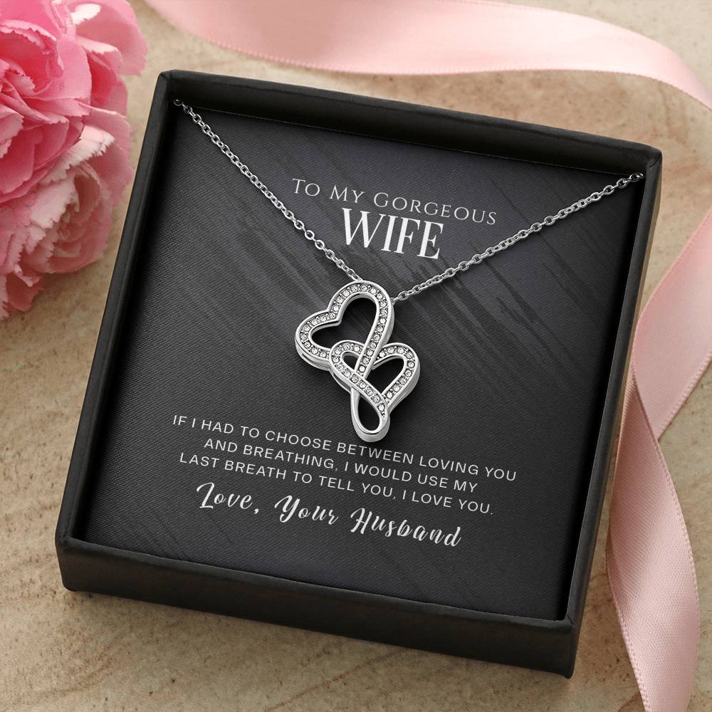 Personalized To My Wife Necklace  for Her Birthday Valentines Anniversary Gift for Wife Double Hearts Necklace for Women with Message  Card