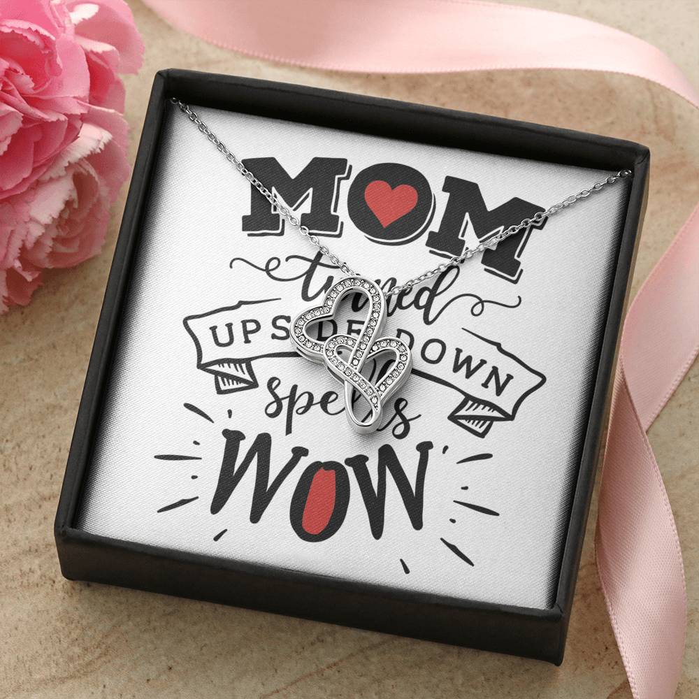 Personalized Gift Mother Necklace for Mom Valentines Birthday Gift Silver Jewelry Double Hearts Necklace for Women with Message  Card