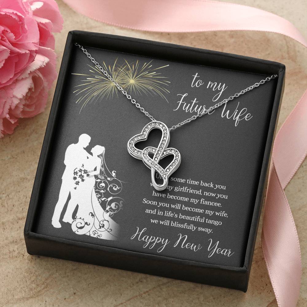 To My Future Wife Necklace for Women Personalized Birthday Anniversary Valentines Engagement Gift Double Hearts Necklace with Message Card from Husband Silver Jewelry for Women