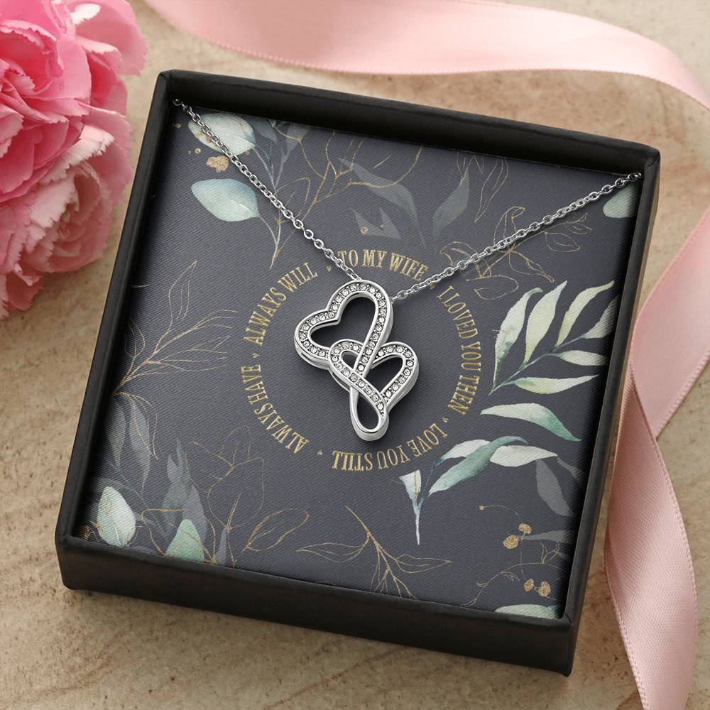 Personalized Gift Wife Necklace  for Her Valentines Birthday Anniversary Gift Double  Hearts Necklace for Women with Message  Card
