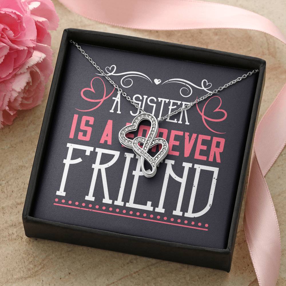 Personalized Gift Sister Necklace for Her Valentines Birthday  Gift Double Hearts Necklace for Women with Message  Card