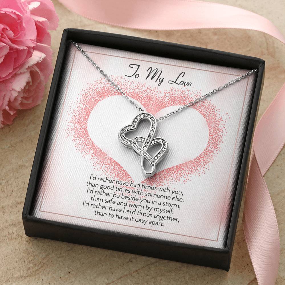 Personalized Girlfriend Necklace Anniversary Gift Birthday Valentines Gift Double Hearts Silver Necklace for Women Message Card From Boyfriend