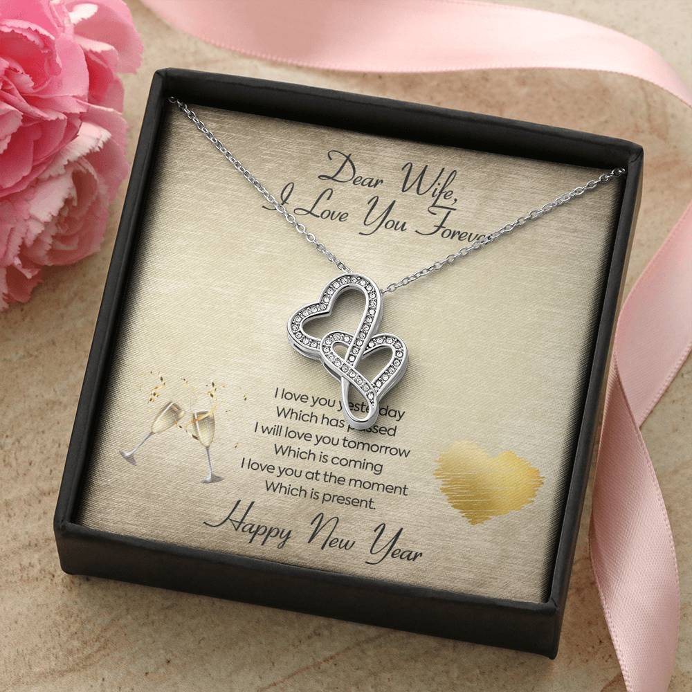 Personalized To My Wife Necklace for Her Birthday Valentines Anniversary Gift to my Wife Double Hearts Necklace for Women with Message  Card