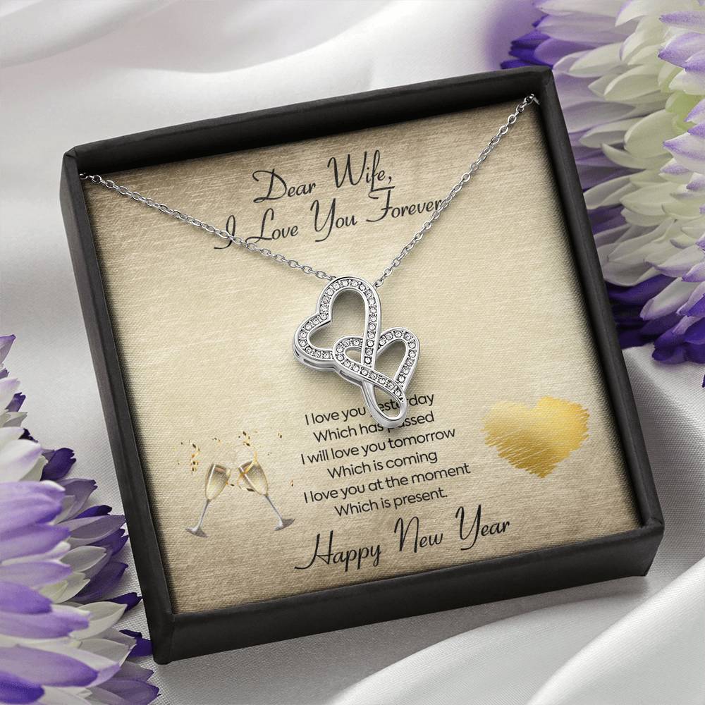 Personalized To My Wife Necklace for Her Birthday Valentines Anniversary Gift to my Wife Double Hearts Necklace for Women with Message  Card