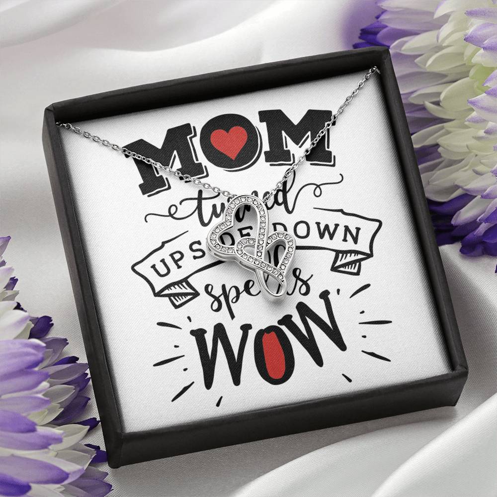 Personalized Gift Mother Necklace for Mom Valentines Birthday Gift Silver Jewelry Double Hearts Necklace for Women with Message  Card