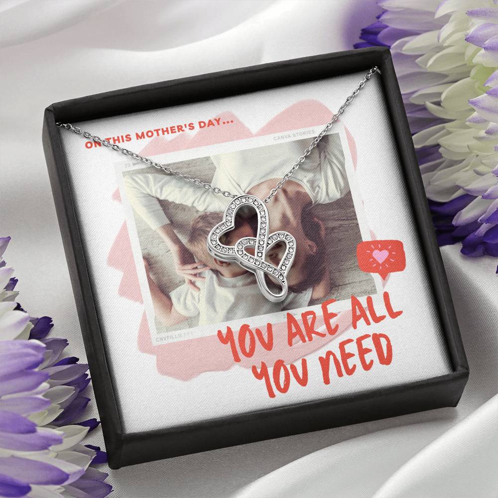 Personalized Gift Mother Necklace for Her Valentines Birthday  Gift Double  Hearts  Necklace for Women with Message  Card