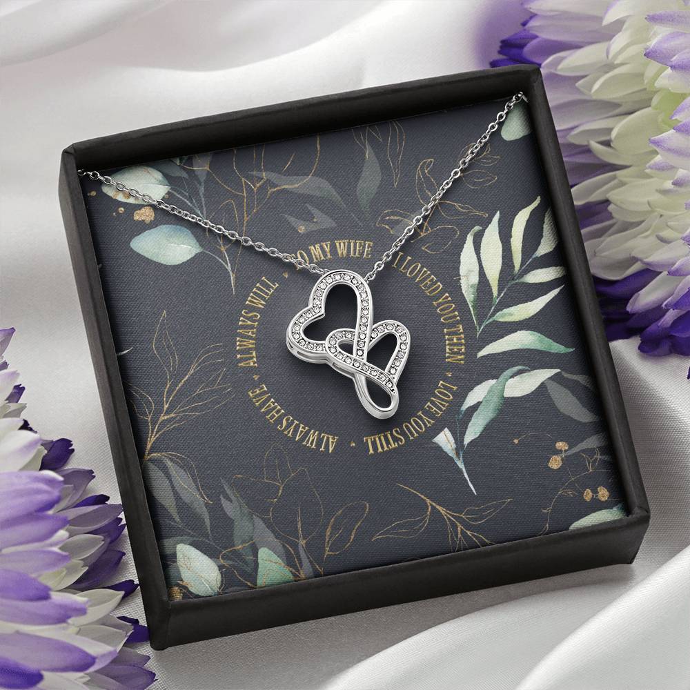 Personalized Gift Wife Necklace  for Her Valentines Birthday Anniversary Gift Double  Hearts Necklace for Women with Message  Card