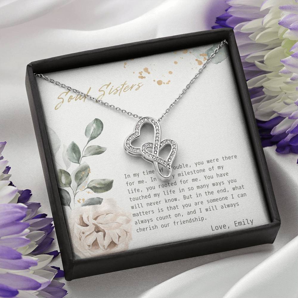 Necklace Gift To My Soul Sister Double Heart Love Pendent On Birthday Wedding Gift With The Message Card