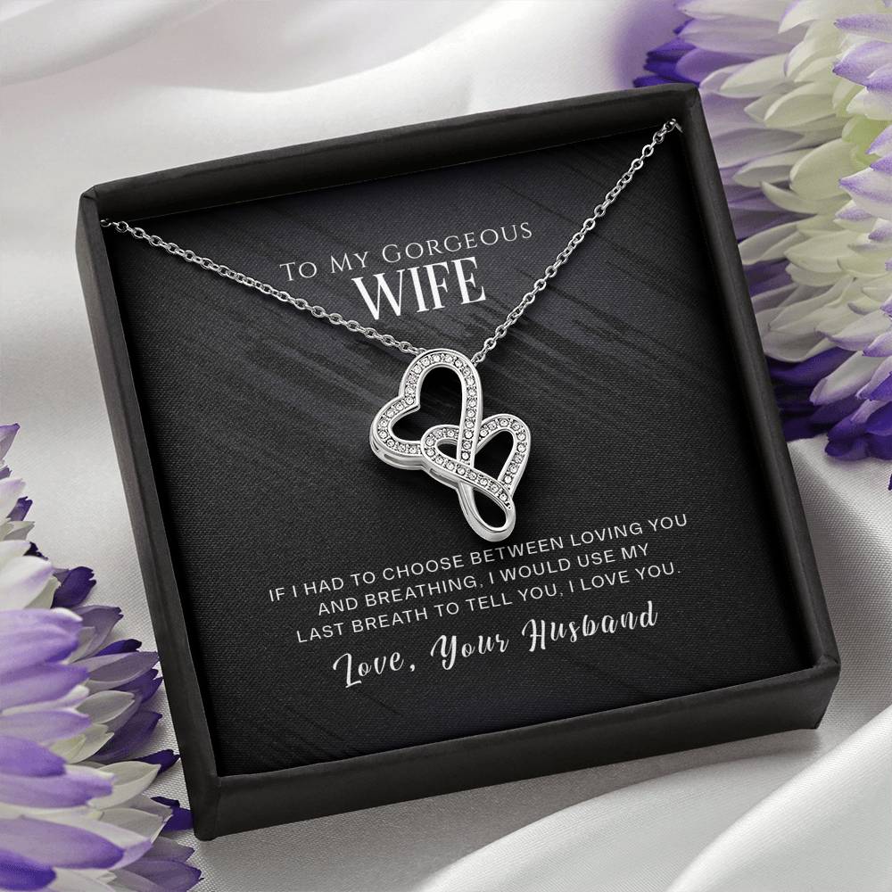 Personalized To My Wife Necklace  for Her Birthday Valentines Anniversary Gift for Wife Double Hearts Necklace for Women with Message  Card