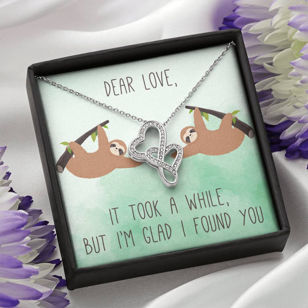 Personalized To my Wife Necklace  for Her Valentines Birthday Anniversary Gift Double Hearts Necklace for Women with Message  Card