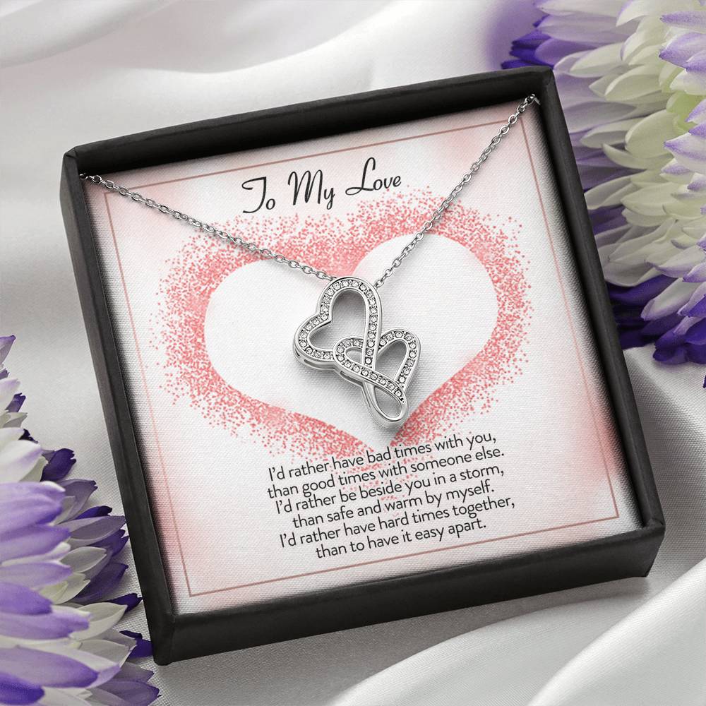 Personalized Girlfriend Necklace Anniversary Gift Birthday Valentines Gift Double Hearts Silver Necklace for Women Message Card From Boyfriend
