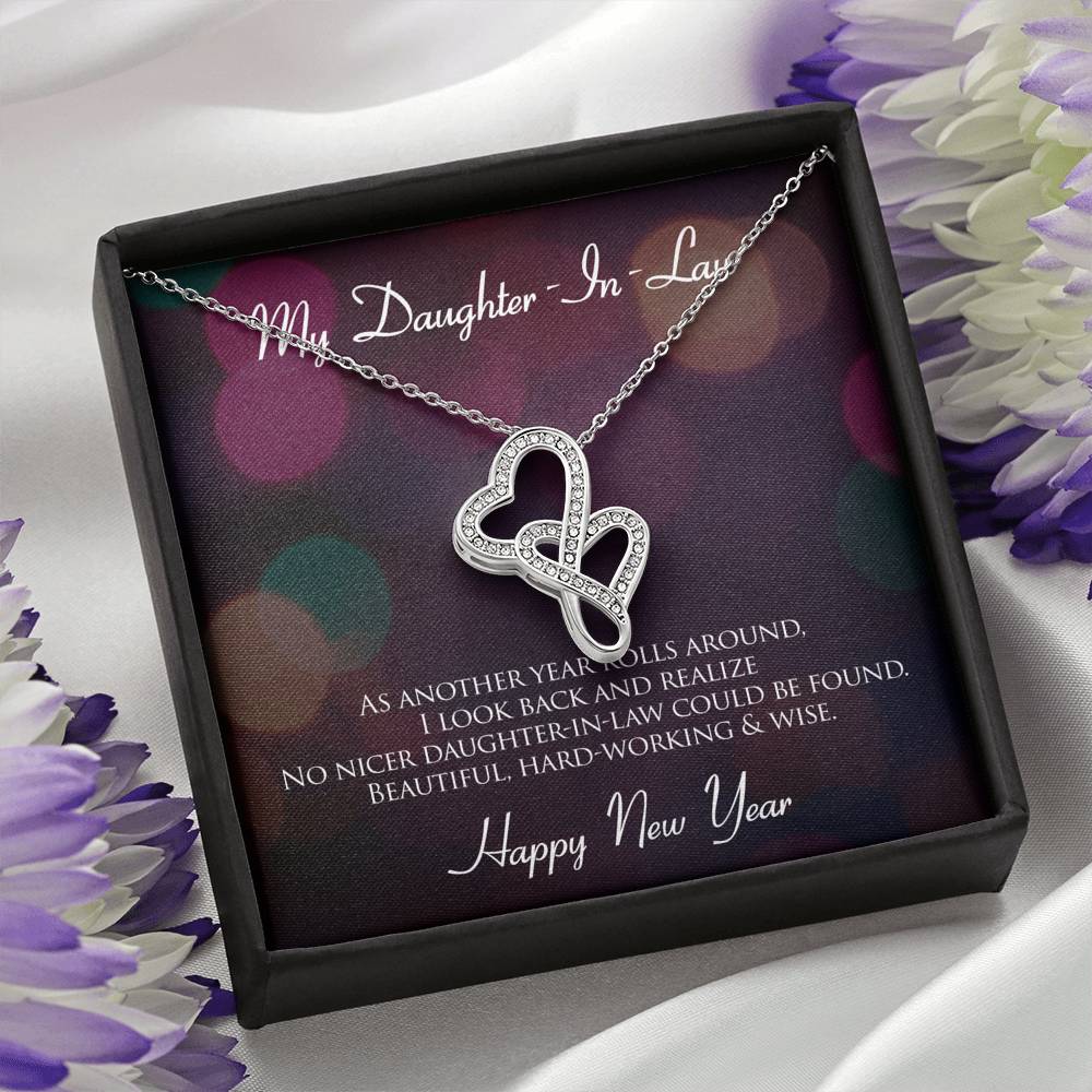 Personalized Gift Daughter in Law Necklace for Her Valentines Birthday  Gift Double Hearts Necklace for Women with Message  Card
