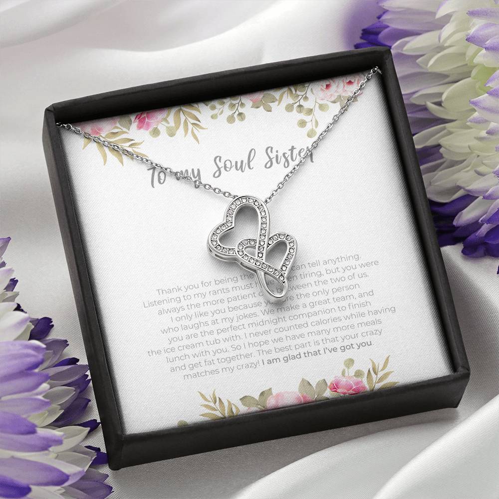 Personalized To my Soul Sister Necklace for Her Valentines Birthday Gift Double Hearts Necklace for Women with Message  Card
